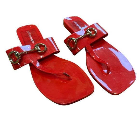 Revolve Jeffrey Campbell A Lil Bit Shiny Horsebit Jelly Thong Sandal NWOT - Picture 4 of 10